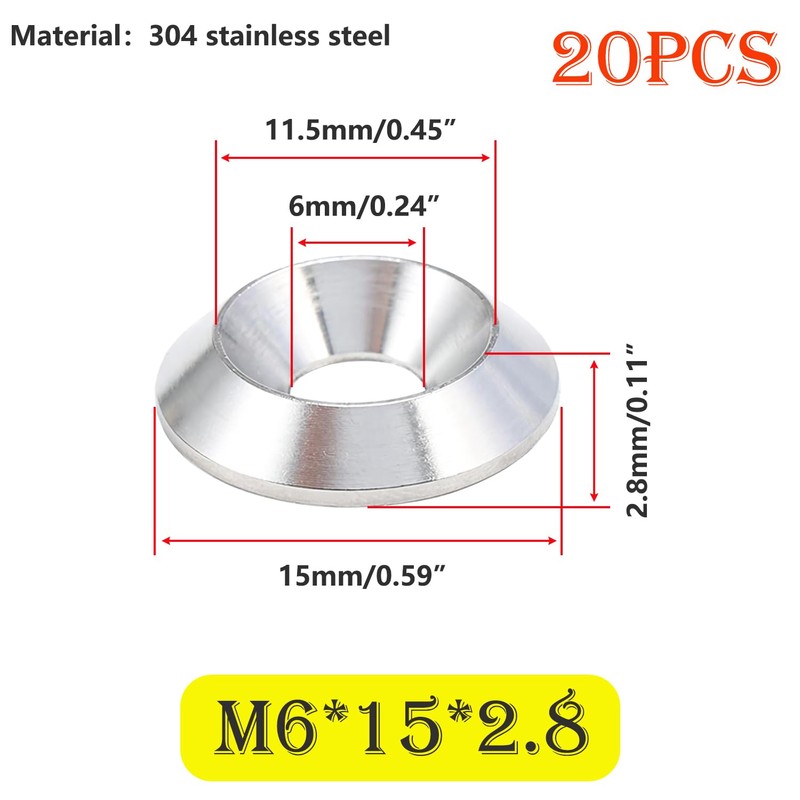 Ctyjia Countersunk Washer, Stainless Steel Washer, M6 x 15 mm