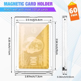 SATINIOR 60 Pcs 100 Pt Magnetic Card Holder for Trading Cards, Magnetic Card Holder Cases Magnetic Card Case Clear Card Protectors for Thick Baseball Football Hockey Cards
