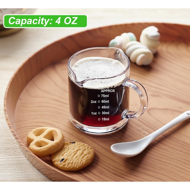 Ackers 2 Pack Measuring Cups, 75ML/2.5OZ Espresso Cups with Handle,