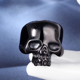 INRENG 316L Stainless Steel Men's Cool Black Skull Head Ring Punk New Jewelry Black Size 10