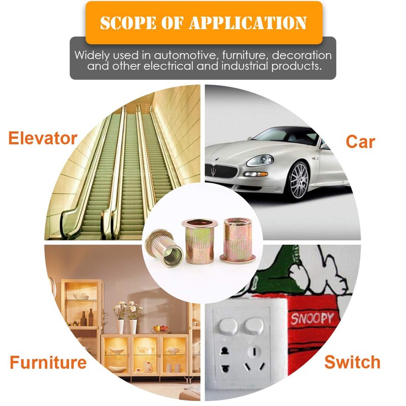 Rustark 100-Pcs 1/4"-20UNC Mixed Zinc Plated Carbon Steel Rivet Nuts