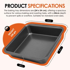 G4GADGET Non-Stick Baking Tray for Oven - 24cm Durable Carbon Steel, Easy Clean, Dishwasher Safe | Perfect for Baking, Roasting, and Cooking