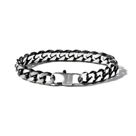 bizsew Chain Bracelet for Men Boy Two-tone Stainless Steel 10.5mm Width Large Cuban Link Chain (Black&Silver, M)