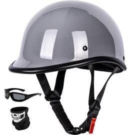 Yesmotor Vintage Motorcycle Half Helmet - Lightweight Low Profile Open-Face Half-Face Helmet – DOT Approved (Gray, M)