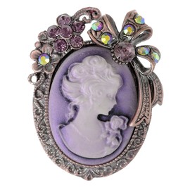 Alilang Vintage Inspired Rhinestone Victorian Lady Cameo Brooch Pin Flower Ribbon Bow Pendant Lavender Purple