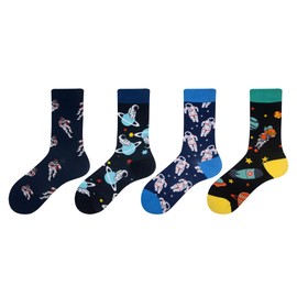 Cansok Men's Astronauts Cosmonaut Spaceman Socks Gift Funky Novelty Dress Crew Socks (Astronauts - 4 pairs)
