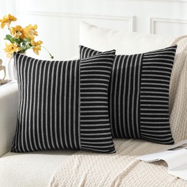 JOTOM Soft Striped Patchwork Decorative Throw Pillow Covers 50x50 cm Modern Cushion Covers 20x20 Inch Square Farmhouse Pillowcase for Couch Sofa Living Room Bed Home Decor Set of 2 (White Black)