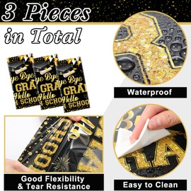 FuWeave 3 Pcs 8th Grade Graduation Tablecloth 54x108 Bye Bye 8th Grade Hello High School Tablecovers Plastic Congrats Grad Table Decor for Class of 2025 Graduation Party Supplies