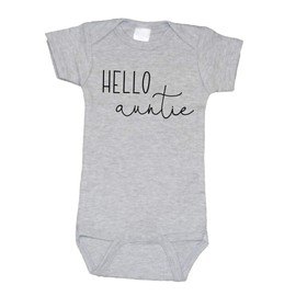 Bump and Beyond Designs Baby-Boys Hello Auntie Surprise Pregnancy Announcement Leotard to Aunt Heather Grey, 0-3 Months