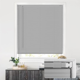 LazBlinds No Tools No Drill Cordless 1" Vinyl Mini Blinds, 100% Privacy S-Curve Blinds for Indoor Windows, Room Darkening Horizontal Window Blinds and Shades for Home, 31" W x 48" H, Grey
