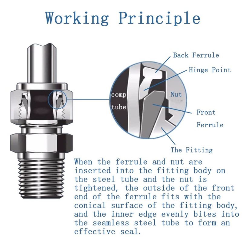Pysrych 304 Stainless Steel Compression Fitting 1/4" Tube OD x