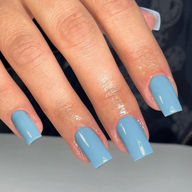 Sky Blue Press on Nails Medium Square, KXAMELIE Natural Acrylic Glue on Nails Medium Length Coffin Nails Press ons Medium Short Gel Nails, Thick Reusable Fake Nails Solid Color 24 False Nails