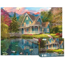 100 Piece Puzzles for Adults, Summer House Puzzle, 100 Piece Puzzles, Mountain Villa Landscape Puzzles, 100 Pieces Puzzles for Adults, Mountain Cottage, Painting, Puzzle, Seniors, Children Puzzles