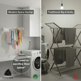Zentuary Home Wall Mounted Clothes Drying Rack – Space-Saving Laundry Dryer for Clothing with 2 Towel Rails, 3 Hangers & 6 Pegs Inc |Collapsible Wall Drying Rack | Indoor & Outdoor Use, 31.5 Inches