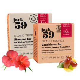 Natural Shampoo and Conditioner Set, Solid Shampoo and Conditioner Bars for Normal, Weak or Treated Hair, Eco Friendly, Sulfate Free, Paraben Free, Made in Canada Products, Pack of 2, Island Tropics