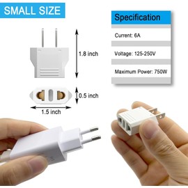 8 Pack of European to US Plug Adapter, Plug Converter, Travel Adapter European to American, Canada, Mexico, Type A (White)
