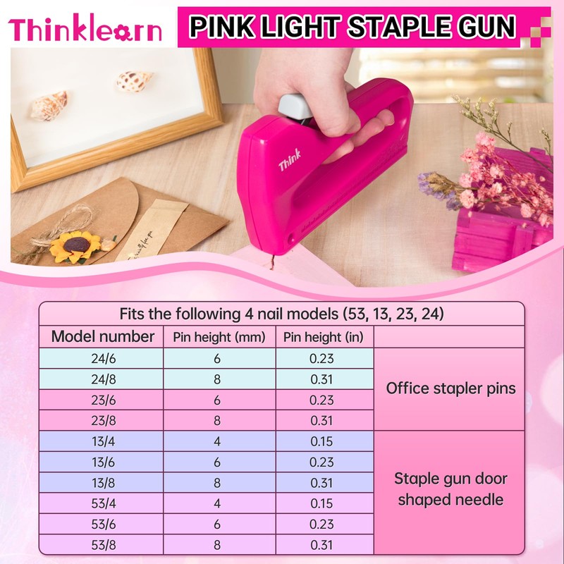 THINKLEARN Light Duty Staple Gun for Wood - Pink 4-in-1