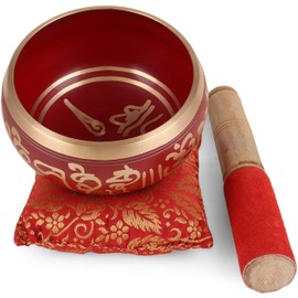 Tibetan Meditation Om Mani Singing Bowl / Cushion / Mallet (4 Inch, RED )