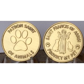 RecoveryChip Saint Francis of Assisi Patron Saint of Pets - Protect My Pet Medallion Set of 2 Bronze Paw Print Token