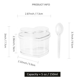 binsakao 50 Pack Dessert Cups with Lids and Spoons, 150 ml Heart Shaped Clear Plastic Appetizer Parfait Cups for Mother's Day Gift, Wedding, Bridal Shower 5 oz
