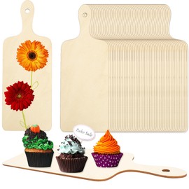 50 Pcs Mini Craft Cutting Boards with Handle DIY Wood Cutting Board Unfinished Small Cutting Boards for Kitchen Cooking Vegetables Fruit Decor, 9.4 x 3.5 Inch