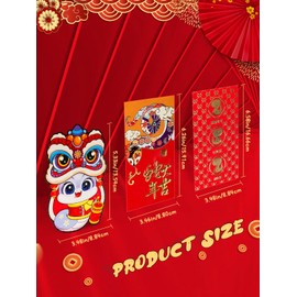 Kalolary 36 Pcs Chinese Red Envelopes, 2025 Chinese New Year Snake Year Envelope Lucky Red Money Envelopes Cute Cartoon Chinese Elements Auspicious Words for Party Chinese Lunar Year