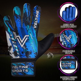 Veltine Sports Soccer Goalie Gloves, Football Goalkeeper Gloves for Kids Boys Children Youth with 4mm Latex Heavy Grip Palm (Blue, Size 6 Suitable for 13-15 Years, Ambidextrous)