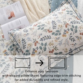 LEMIROE 100% Natural Cotton Duvet Cover King Size,Printed Green & Red Botanical Patterns on Cream White,Lake Green Comforter Cover Sets,Button Closure(Polka Dots)