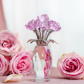 H&D HYALINE & DORA Crystal Rose Flower Figurine,Glass Rose Flowers Gifts for Women,Pink Rose Flower Collectible for Home Table Decor Valentines Day Gifts For Her(Gift Boxed)