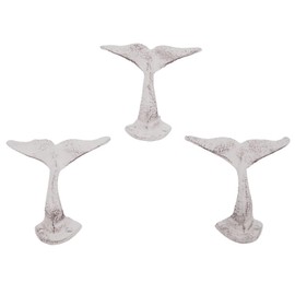 Distressed White Whale Tail Cast Iron Wall Hooks, Wall Mounted for Hanging Coats, Purses, Towels, Hats, Beach Themed Wall Décor, Set of 3, 4.75 Inches High