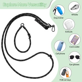JingRoom Phone Lanyard,2Pack Universal Crossbody Cell Phone Lanyards,Multifuctional Phone Tether for Most Smartphones,1*Adjustable Neck Strap,1*Wrist Strap,2*Phone Tabs(Black with White Stripes)