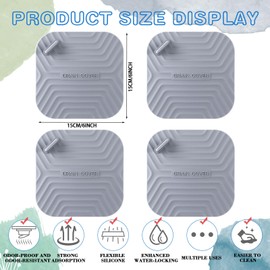 Yinkin 4 Pcs Shower Drain Cover Silicone Tub Stopper Floor Drain Cover Keep Bugs Out Sewer Anti-Odor Mat Deodorizing Plugs for Kitchen, Bathroom and Laundry (Gray)