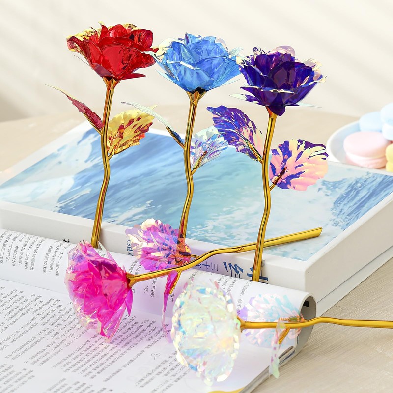 20PCS Artificial Colorful Flowers Galaxy Rose Crystal Flower Glass Rose