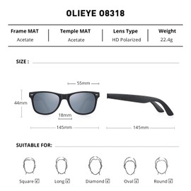 OLIEYE Polarized Sunglasses for Men and Women TR90 Frame Driving Sun glasses 100% UV Blocking (Matte Black&Silver, 55)
