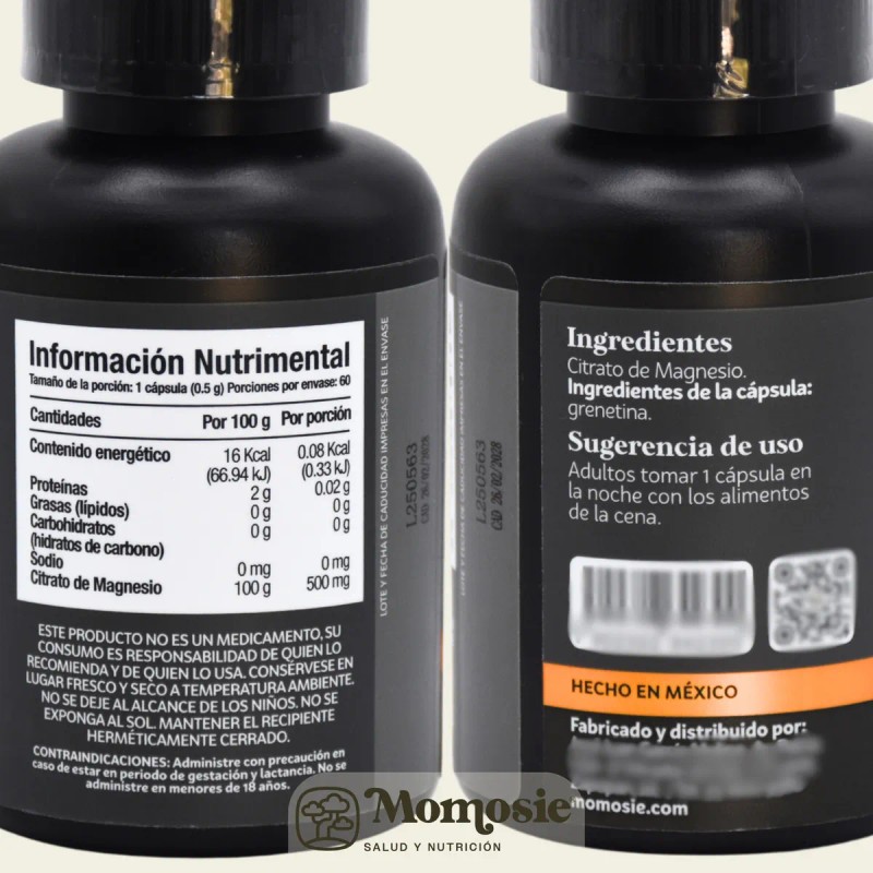 Citrato de magnesio puro 60 cpsulas de 500 Mg Citrate