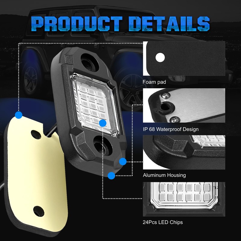 LY8 6Pods LED Rock Lights 24 LEDs Chips Neon Trail