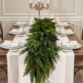 9FT Artificial Christmas Garland, Cedar Garland -Real Touch Greenery Cypress Pine Garland for Mantle Table Railing Fireplace Indoor & Outdoor Christmas Decoration