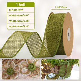jijAcraft Jute Ribbon 4 cm Wide, 10 m Olive Green Burlap Vintage Gift Ribbon with Wire, Wired Hessian Decorative Ribbon for Crafts, Bow Knot, Wedding Decoration, Autumn Wreath
