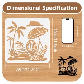 DOODLREAM 30 x 30cm Beach Chair Tropical Wall Stencil Templates, Coconut Tree Reusable Plastic Stencils for Painting on Wood Floor Tile Fabric Glass Furniture, Summer Holiday DIY Home Decor Template