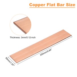 sourcing map Copper Flat Bar, 1/8" Thickness x 2" Width x 10" Length Copper Bus Bar Stock Plate Mill for Electrical (3mm x 50mm x 250mm)