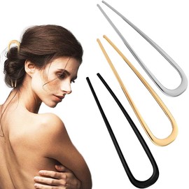 Metal U Shaped Hairpins Hair Stick Fork, 3Pcs U-Shaped French Hair Sticks Forks,Metal U-shaped Hairpin,U-Shaped Hair Pins French Hair Pin Bun Hair Pins,U Shaped Hair Pin Fork Sticks French Hair Forks