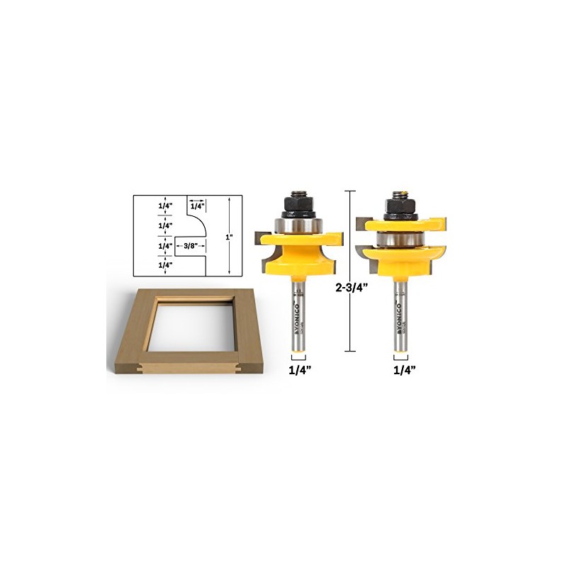 YONICO Cabinet Door Rail and Stile Router Bits Set 2