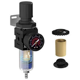 KANBOL 1/4''NPT Filter and Regulator with Pressure Gauge, for air Drying System with 5 Micron Brass Filter Cartridge air Compressor FRL Unit-Black