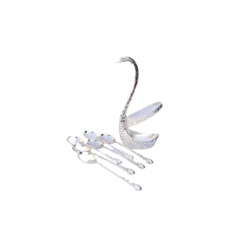 Silver Plated Swan Duck With 12 Pcs Tea Spoon Set