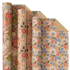 Aimyoo Kraft Floral Wrapping Paper Roll - 3 Rolls- 30 Inch x 10 Feet Per Roll - All Occasion Vintage Flower Gift Wrap Paper for Mother's Day Wedding Birthday Bridal Shower