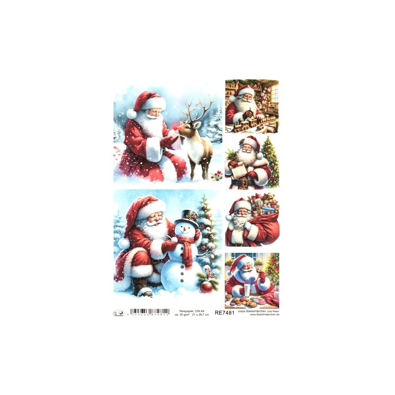Josys Bastelmärchen Reispapier DIN A4 Strohseide Decoupage Weihnachten Weihnachtsmann RE7481