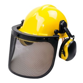 Troy Safety Industrial Forestry Chainsaw Helmet Combo Set - Hard Hat, Hearing Protection, Ear Muff, Mesh Face Shield Visor, Hold Bracket (Yellow, TS-SHC101)