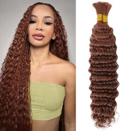 28 Inch 100g Human Braiding Hair 2 Bundles/Pack Deep Wave Bulk Human Braiding Hair for Boho Braids Wet and Wavy Brown Braiding Hair #30 Color No Weft Micro Braiding Hair Human Hair Extensions