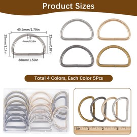 SOFPLATE 1 Box 1.5 Inch 4 Colors D Ring Set Metal Webbing Buckle Small Iron Metal Dog Collars Dee Rings Heavy Duty Hooks Non Welded Clip Clasp for Webbing Sewing Backpacks Camping Belt DIY Crafts