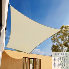 E&K Sunrise 12' x 20' Sun Shade Sail Rectangle Canopy Shade Cover with Hardware Kit UV Block for Outdoor Pergola Patio Backyard Garden Deck (Beige)